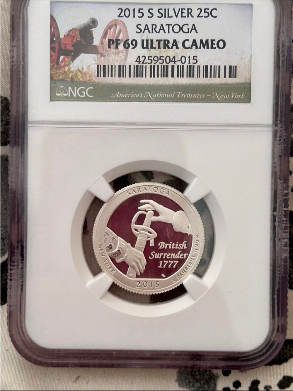 2015 Saratoga Silver 25C PF69 Ultra Cameo - British Surrender 1777